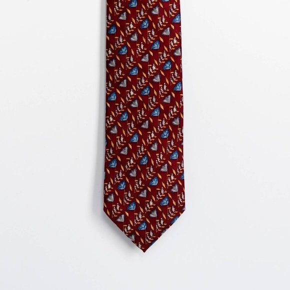Ermenegildo Zegna Men's Designer Silk Necktie, Burgundy Red, Blue, Yellow, Italy - Picture 1 of 4